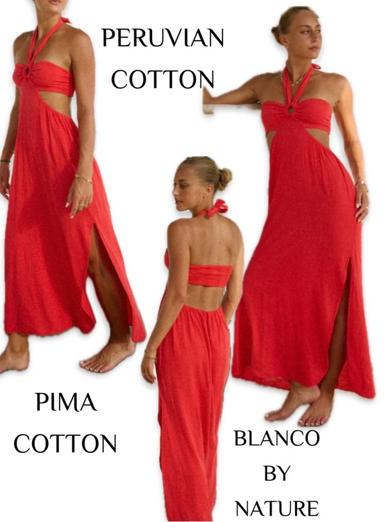 Blanco By Nature Dresses & Skirts - Giovanna Dress Cherry Halter Cutout Maxi Dress • Pima Cotton Dress • Size Small